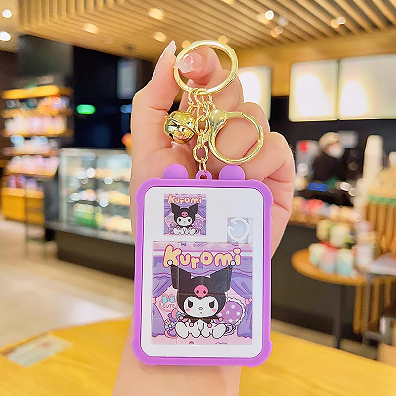 Cute Cartoon Sanrio Magnetic Puzzle Palm Toys With Keychain Creative Anime Sliding Puzzle Keyring School Bag Pendant