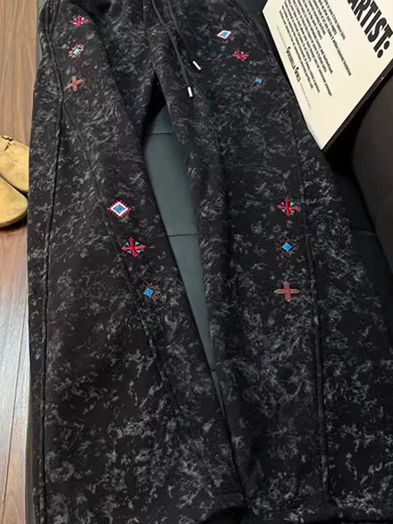 

Спортивные брюки Bla Tie Dye с вышивкой, прямого кроя, повседневные молодежные джинсы, свободные джоггеры для весны и осени