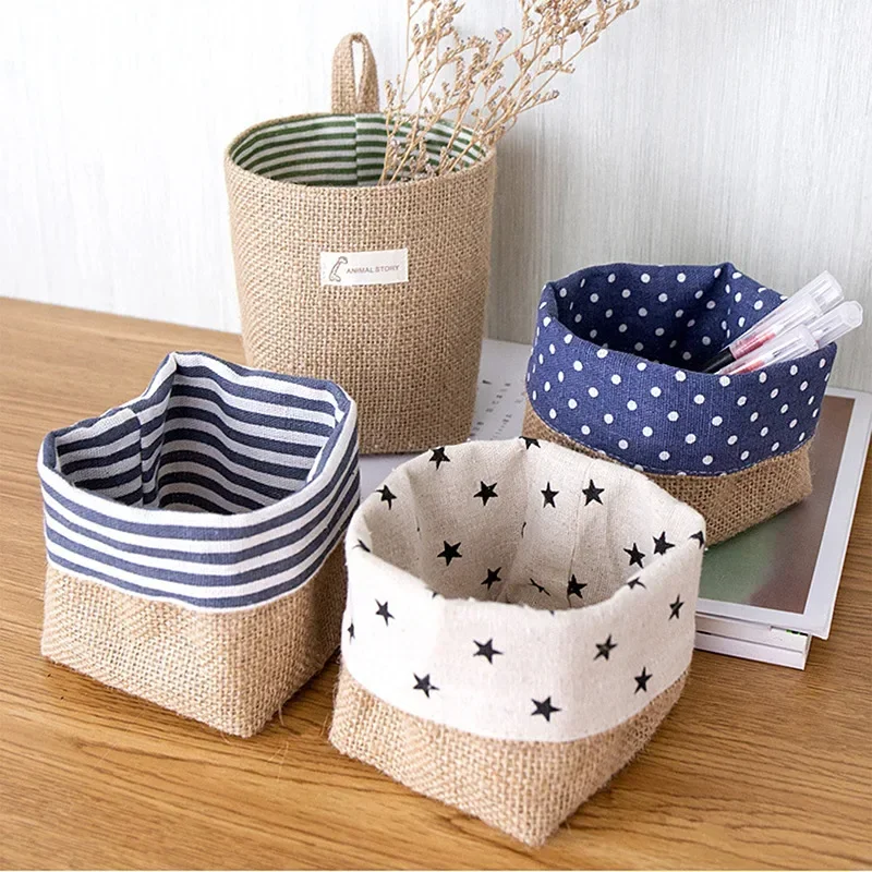 Storage Bag Wall Hang Behind The Door Organizer Linen Pocket  Used For Cosmetics Stationery Wardrobe Flowerpot Decoration Basket