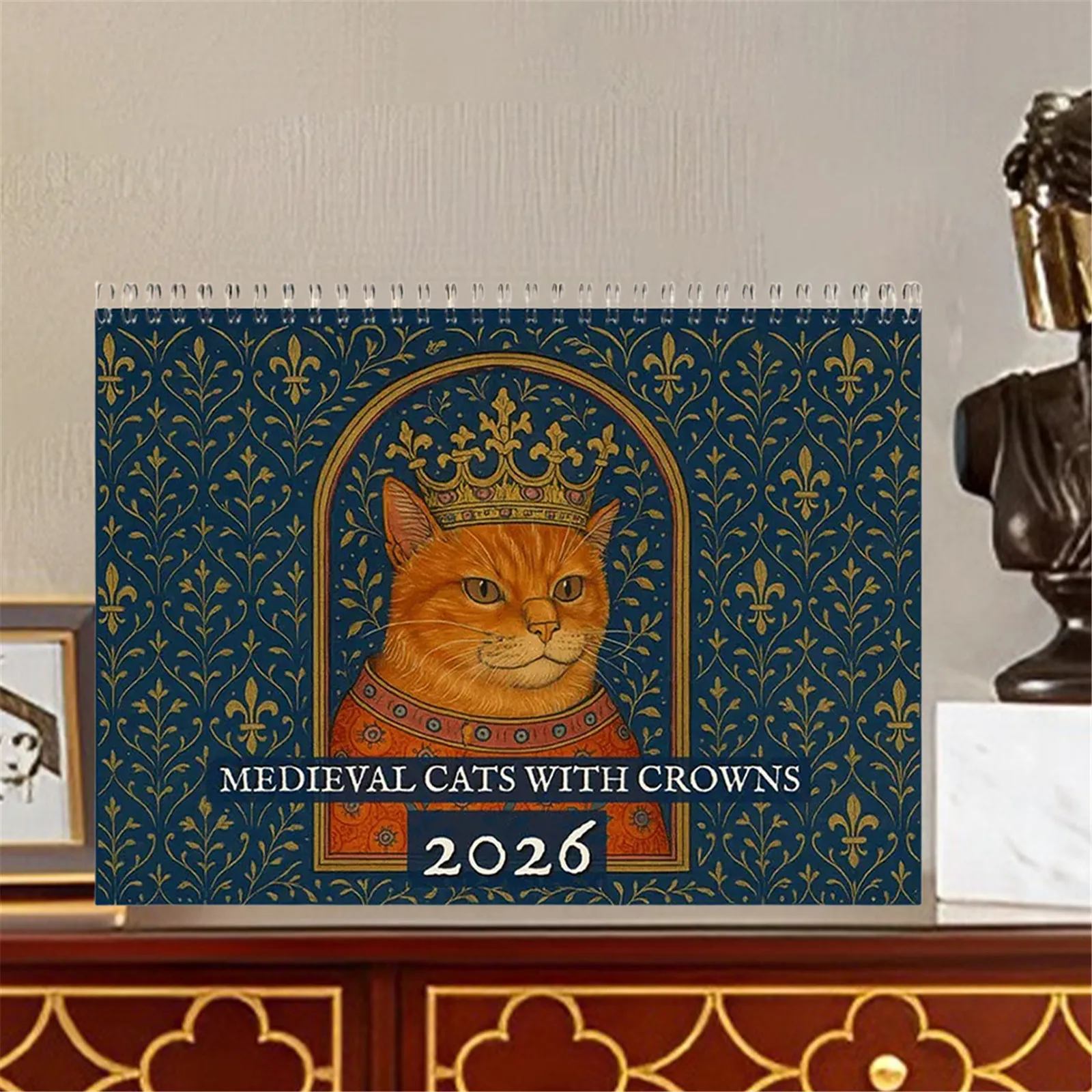

2026 Medieval Crowned Cat Wall Calendar with 12 Month Planner Crowns Funny Cats Calendars for Cat Lovers & Art Fans Sassy Gifts