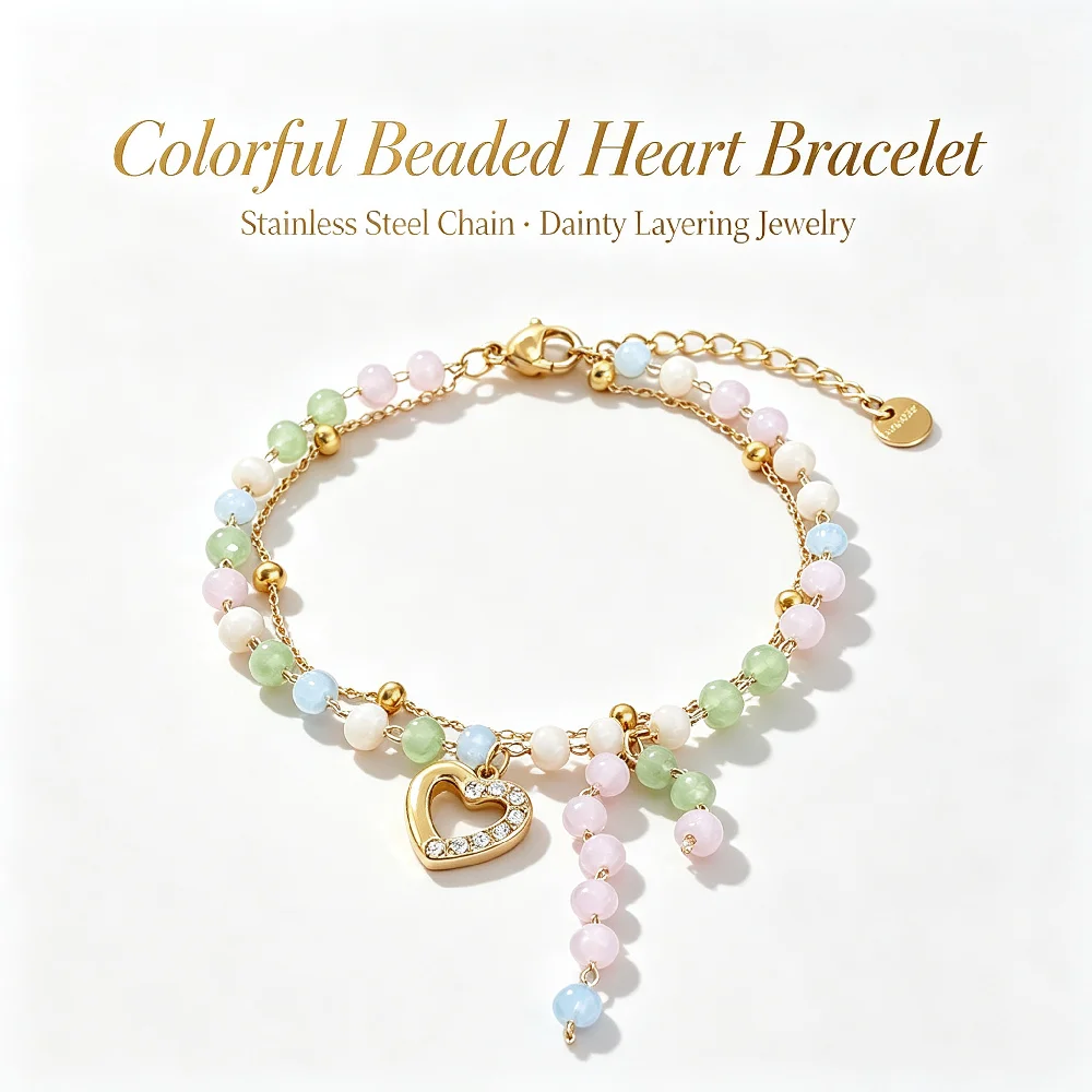 Greatera Woman Dainty Stainless Steel Macaron Color Bracelet Trendy String Bead Hand Chain Party Classic Waterproof Jewelry