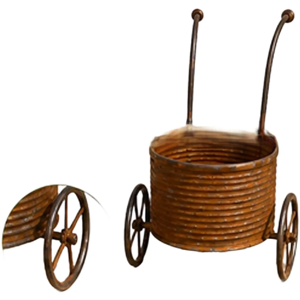 Metal Wheelbarrow Style Plant Container with Rustic Finish Designed for Garden Flowers Herbs and Potted Greenery Display