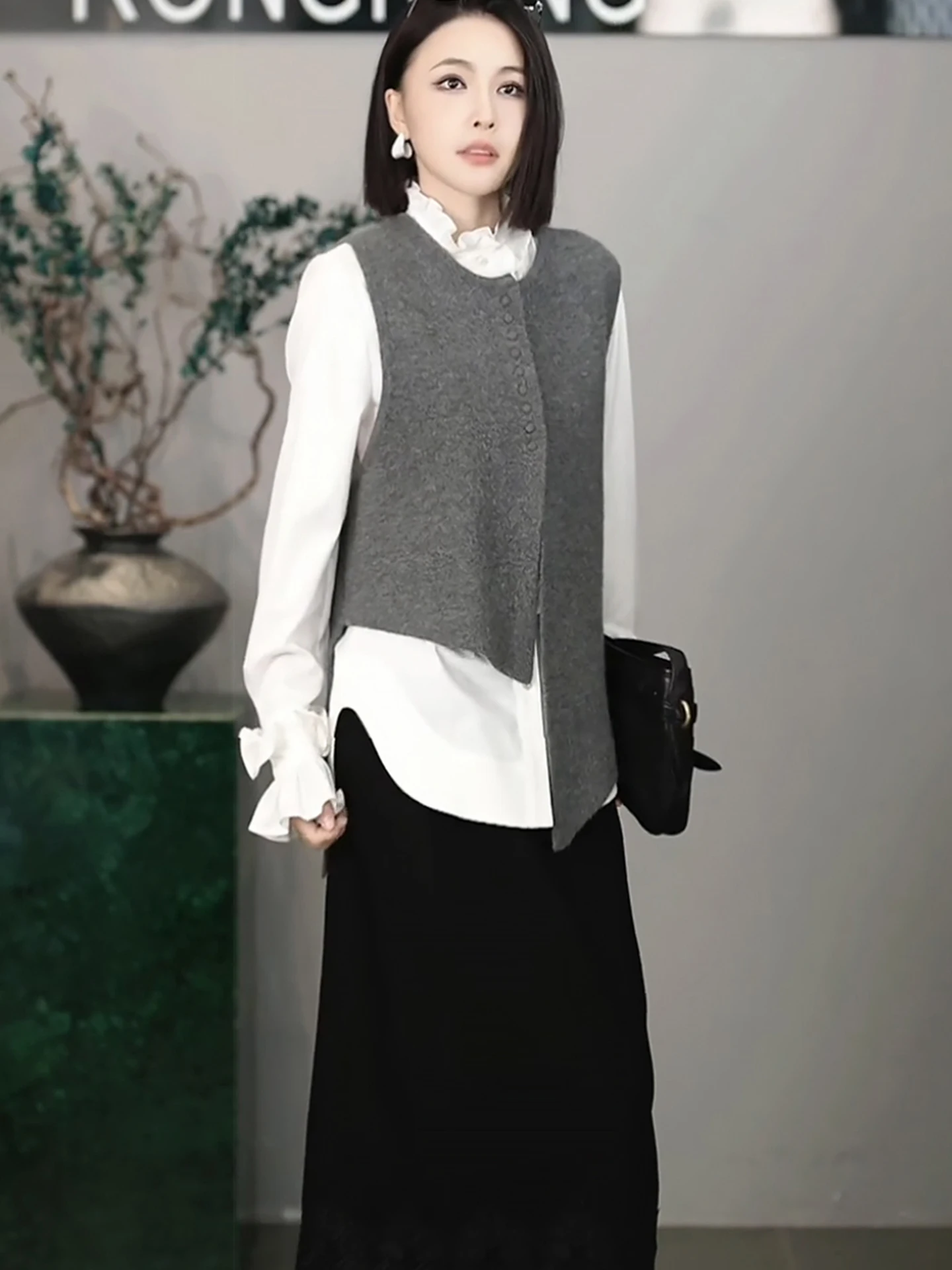 

Повседневный жилет ex Svel Необычный дизайн на одной пуговице Необычный жилет для осеннего сезона Обычная длина круглый Ne