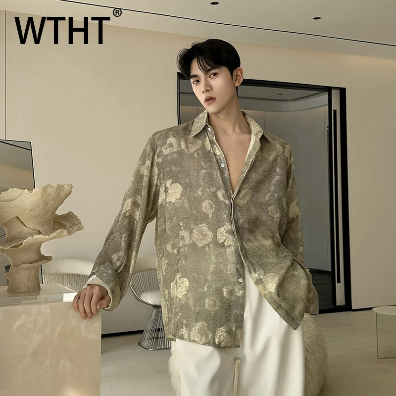 

Модные мужские повседневные рубашки WTHT 2026 с принтом, свободного кроя, с отложным воротником, длинными рукавами, трендовая новинка, модель 2A2876