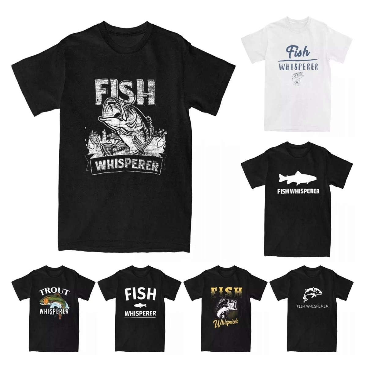 Fish Whisperer T Shirt Men's 100% Cotton Vintage T-Shirts Funny Fishing Lake Time Fisherman Graphic Novelty Tee Shirt Tops 6XL