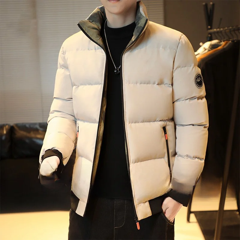 

Thiened down Cotton Jaet Men's Winter Warm Stand Collar Casual Outerwear Loose Fit Stand Sle Youth Trend Regular Length