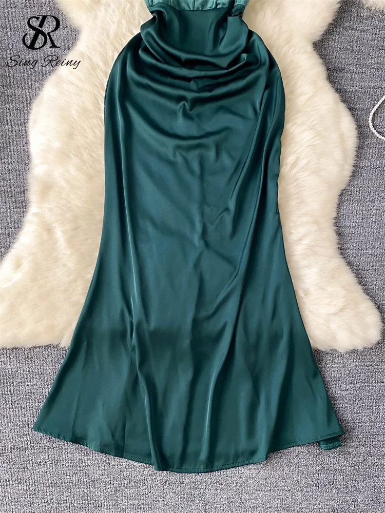 SINGREINY 2025 イブニングパーティードレス女性スパゲッティストラップバックレスジッパーノースリーブボディコン最新サテンシニアスリムロングドレス