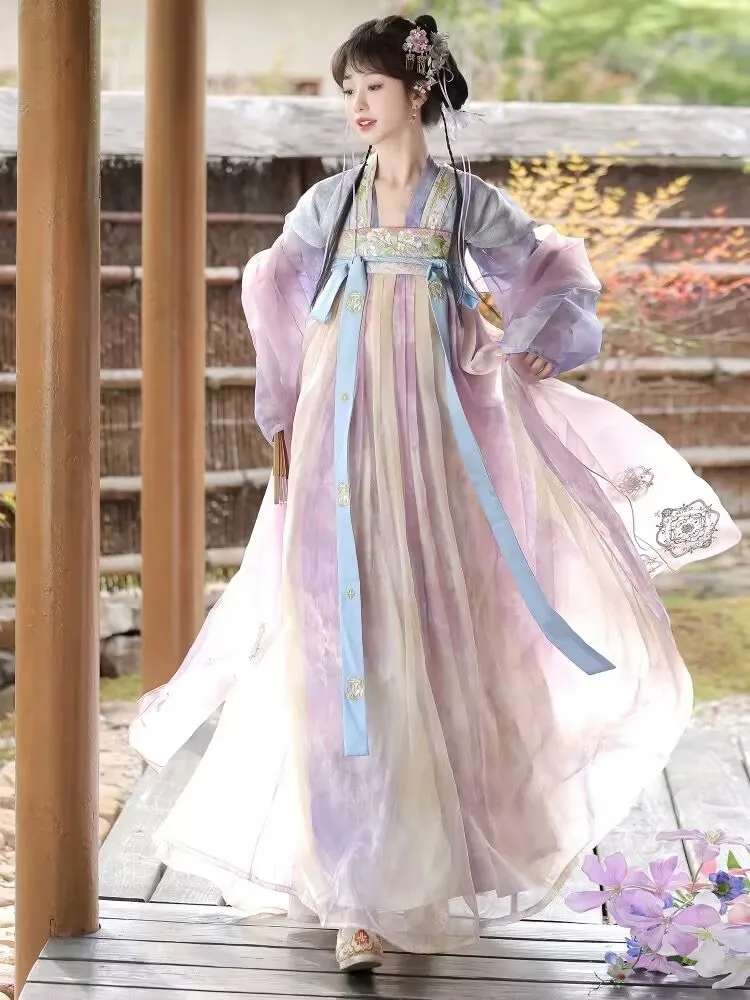 

Chinese Hanfu Dress Women Ancient Traditional Embroidery Purple Hanfu Female Halloween Cosplay Costume Party Hanfu Dress