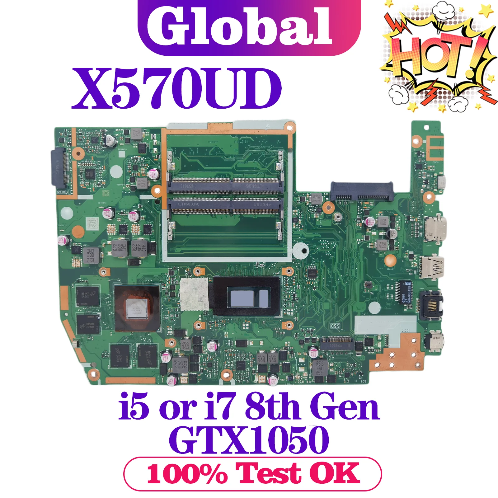 KEFU X570UD Notebook Mainboard For ASUS TUF YX570U YX570UD X570U FX570U FX570UD Laptop Motherboard I5 I7 8th Gen GTX1050