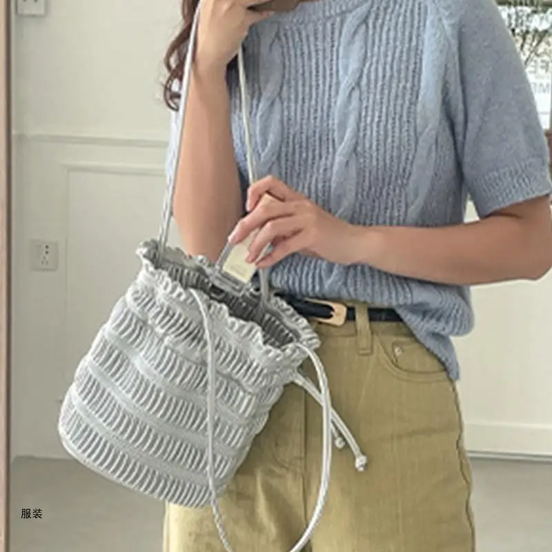 D0UD Fashion Drawstring Shoulder Bags Tote Handbag Underarm Bag Pleated Winter Bags for Women Girls