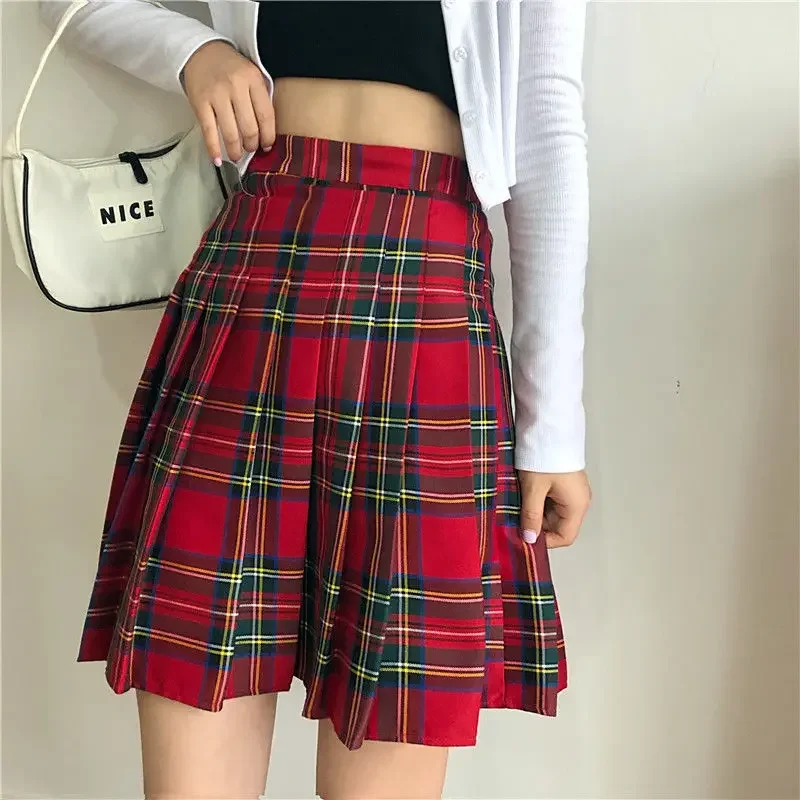 High Waist Gothic Punk Style Pleated Skirt Goth Plus Size Red Lengthen Harajuku Skirt Korean Fashion Clothing