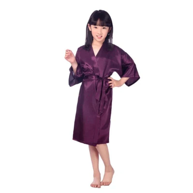 Retail Gold Glittering Flower Girl Silky Satin Kimono Robe Solid Color Kids Robes for Wedding Spa Party D71