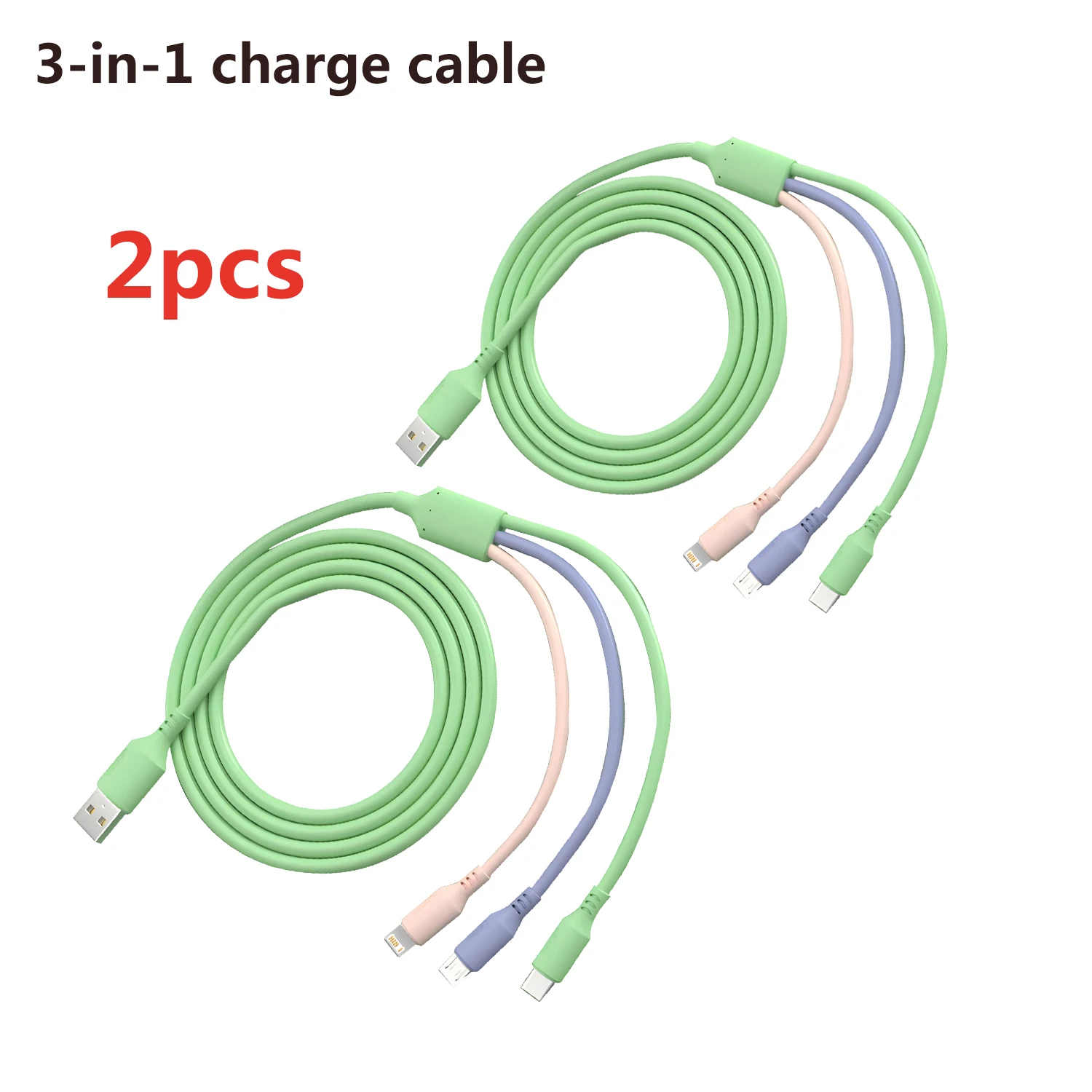 Green 3 in 1 USB Charge Cable 5A 120W for Huawei/Honor Portable Micro USB TypeC Cable Charging Cable For iPhone 14 Samsung
