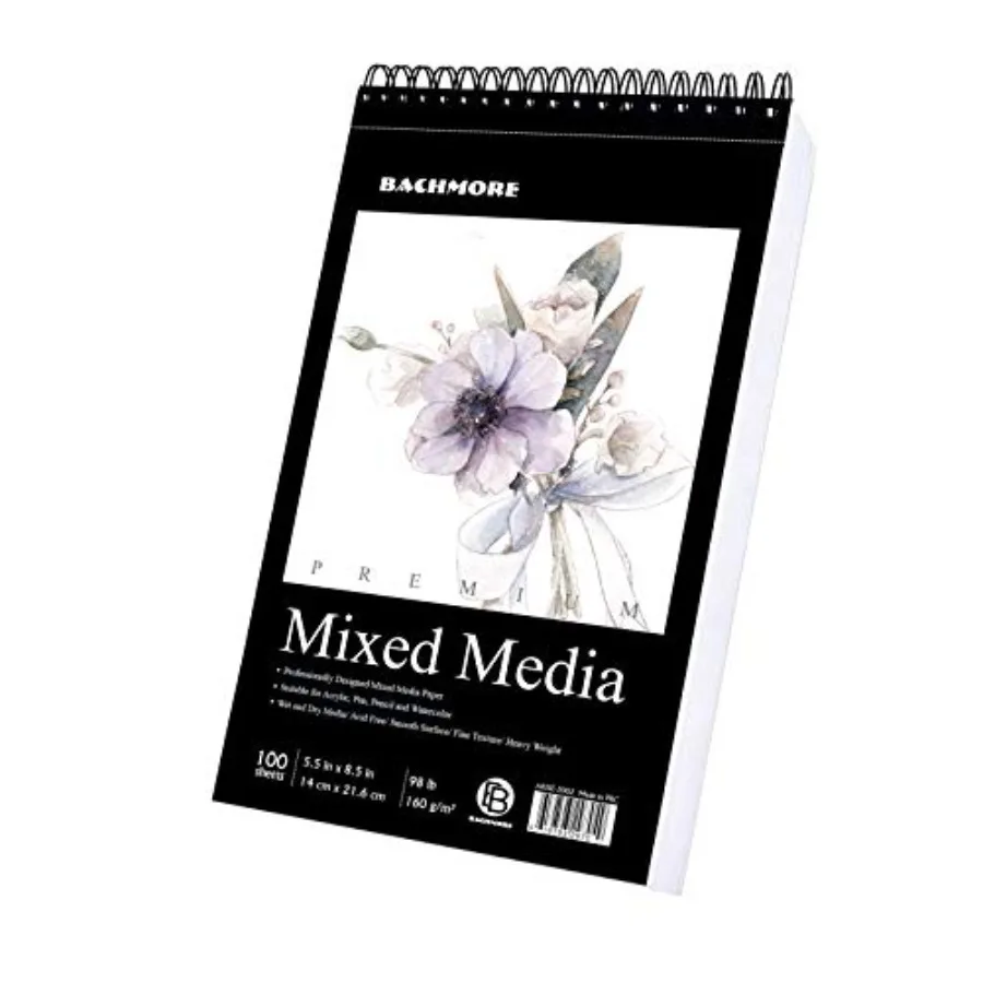 

Bachmore Drawing Pad 5.5''X8.5'' 98lb/160g 100 Sheets Mixed Media, Watercolor, Acrylic Art Pad for Sketching, Ink Sketchbook, C
