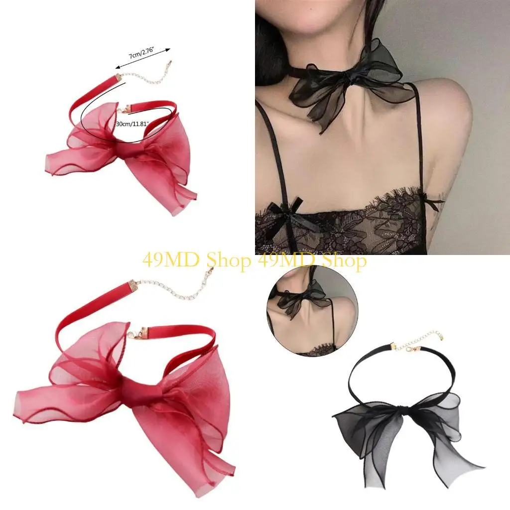 

49MD Bowknot Choker Lolit Choker Bowtie Choker Bow Choker Necklace Choker Goth Choker Clavicle Chain Vintage Choker