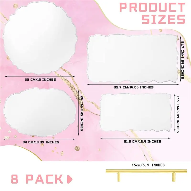 REST Resin Tray Molds Silicone Tray Mold Irregular Casting Epoxy Molds with Gold Handles for DIY Crafts
