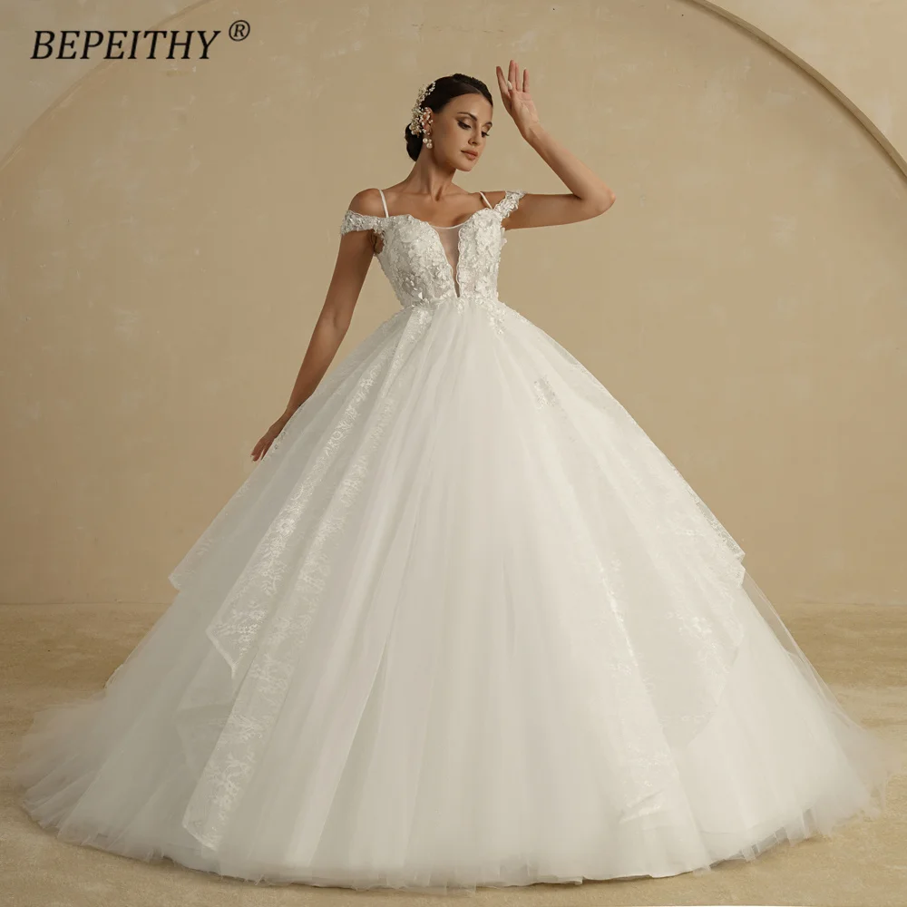 BEPEITHY-vestidos de novia de princesa para mujer, traje de novia blanco con encaje de flores, hombros descubiertos, marfil, 2022