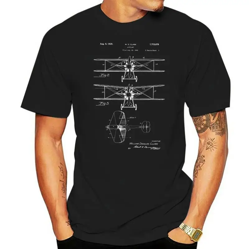 1929 Biplane Patent Airplane Pilot Aviation WWI WW2 World War Bi-plane Vintage Graphic Adult Tee Men& T-shirt