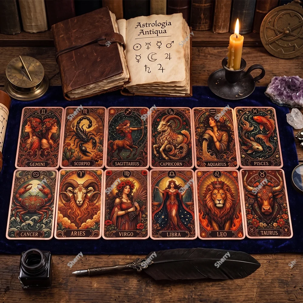 12Zodiac Signs 1oz .999 Copper Bar Antique Astrology Constellation Art Square Copper Ingot Mystic Collectible Metal Token Gift