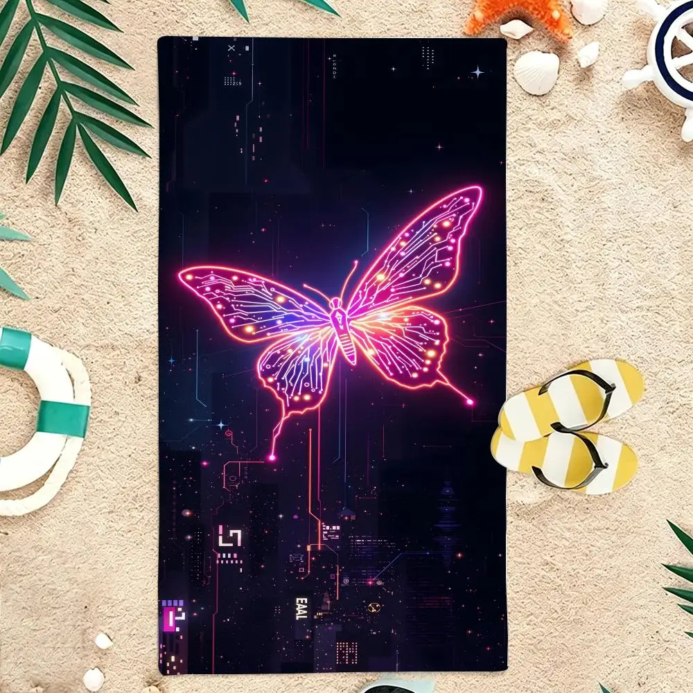 Neon Y2K Futuristic Pixel Butterfly Towel Microfiber soft Beach Towel for Travel Fitness Sauna Bathing Camping