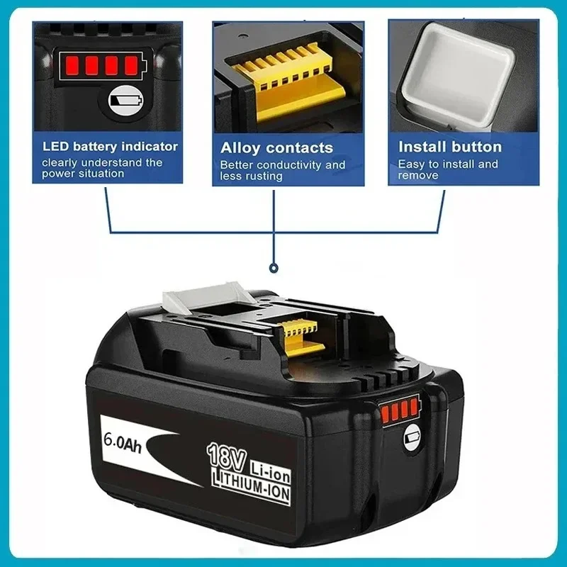 Battery 18v for makita BL1860 BL1850B BL1830 BL1850 BL1840 screwdriver battery & charger 18v Replacement Power Tool Batteries.