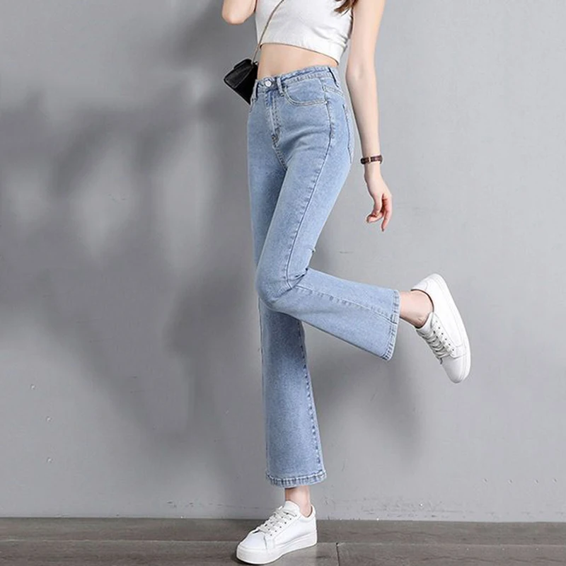 Fashion High Waist Flare Jeans Vintage Washed Slim Vaqueros Stretch Women's Bell-bottoms Korean Streetwear Denim Pantalones