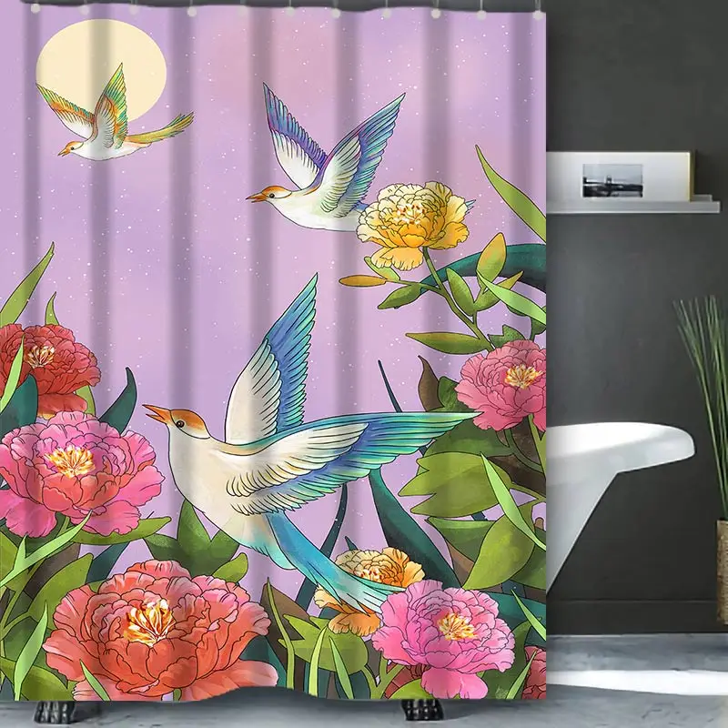 

Beautiful Flowers And Birds Bathing Curtain Bathroom Shower Curtain Waterproof With 12 Hooks Home Deco Free Ship