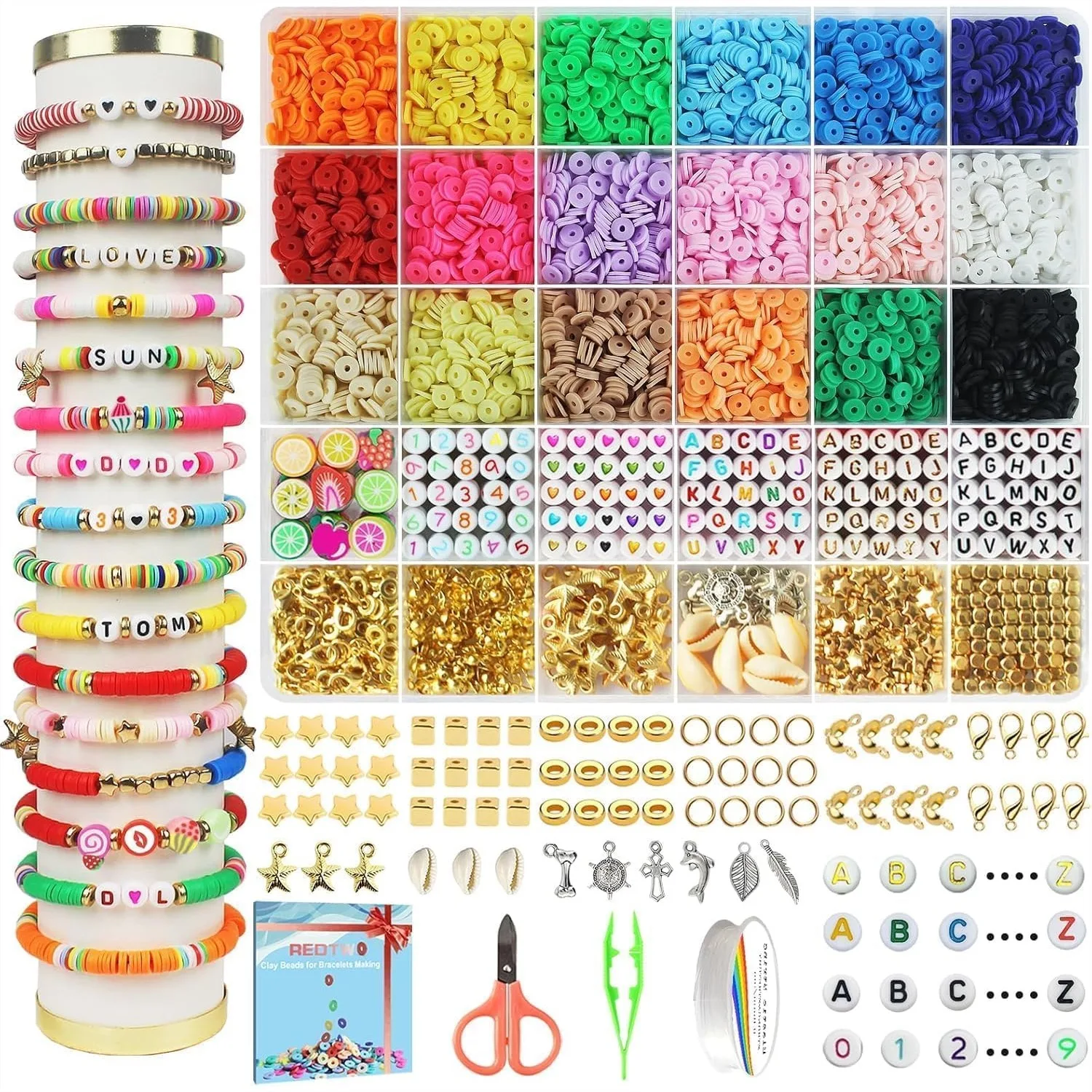 Clay Beads Bracelet Making Kit, 4600pcs Polymer Heishi Beads with Charms for Friendship Jewelry, Gifts for Teen Girls