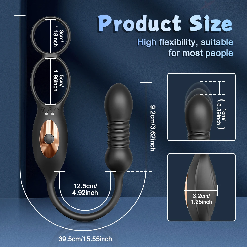 APP 제어 추진 전립선 마사지기, 애널 플러그 콕 링, 게이용 텔레스코픽 항문 진동기, 성인 용품, 남성용 섹스 토이