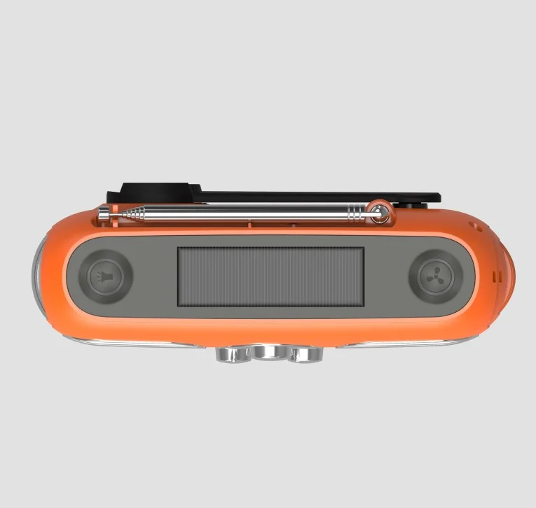 Radio engkol tangan darurat dengan kipas Turbo, Radio FM AM NOAA Bank daya isi ulang dengan Panel surya dan engkol tangan dan Senter