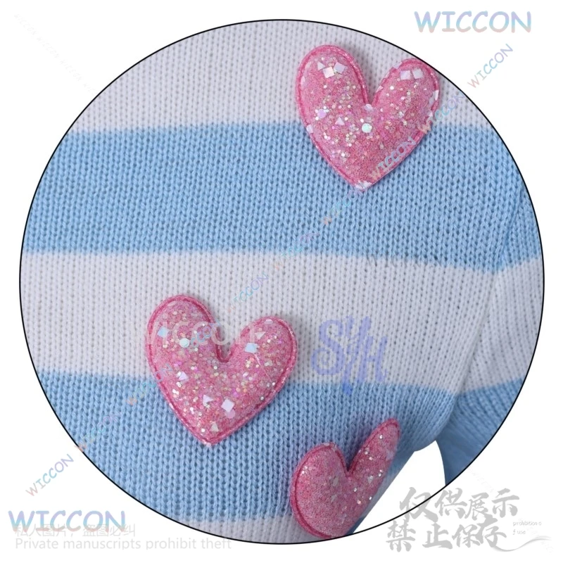 أنيمي فوز كلوب تأثيري بلوم زي جيراي كي الفتيات ريترو مخطط محبوك القلب جميل تي شيرتات قصيرة الاكمام فستان قصير كوس #5