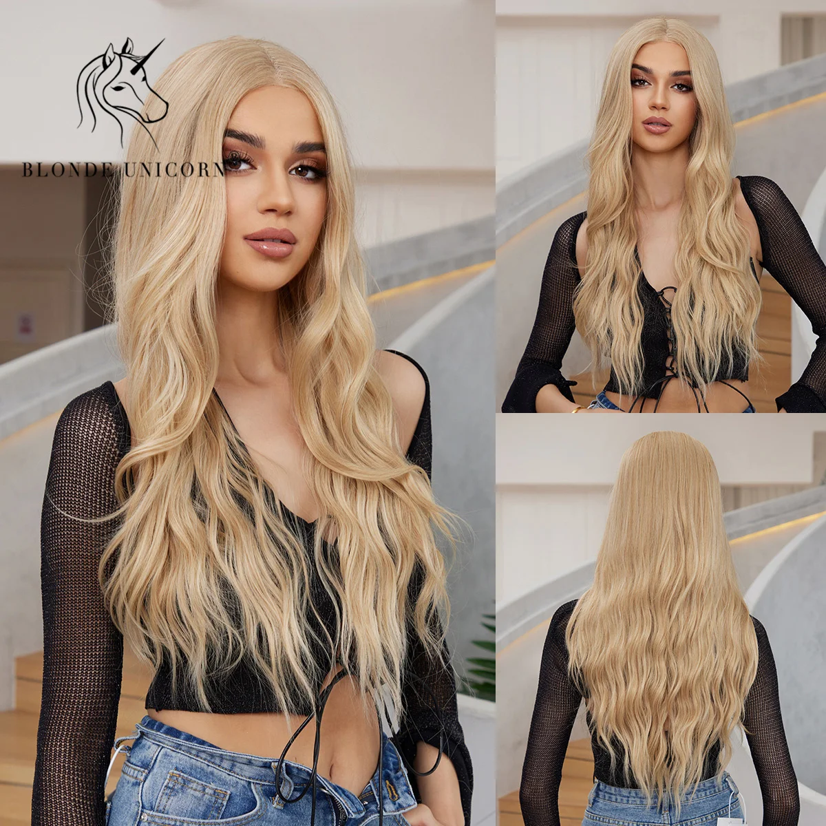 Blonde Unicorn Lace Front Wig Blonde Wave Wig Hair Synthetic Wigs for Black White Women Daily Party Cosplay Heat Resistant