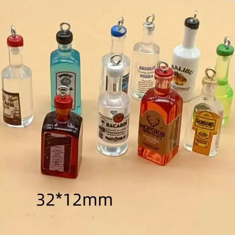 10pcs Mini Alcoholic Drink Bottle Resin Charms Popular Wine Bottles Pendant For Earring Keychain diy Cute Jewelry Making