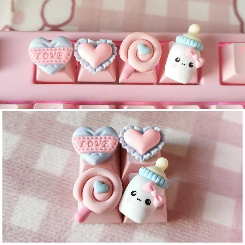 

Cake Dessert Keycaps Package Girls Cute A Set of Four Keycaps Cat Paw Cheese Personalized Keycaps for Mechanical Keyboards Gift