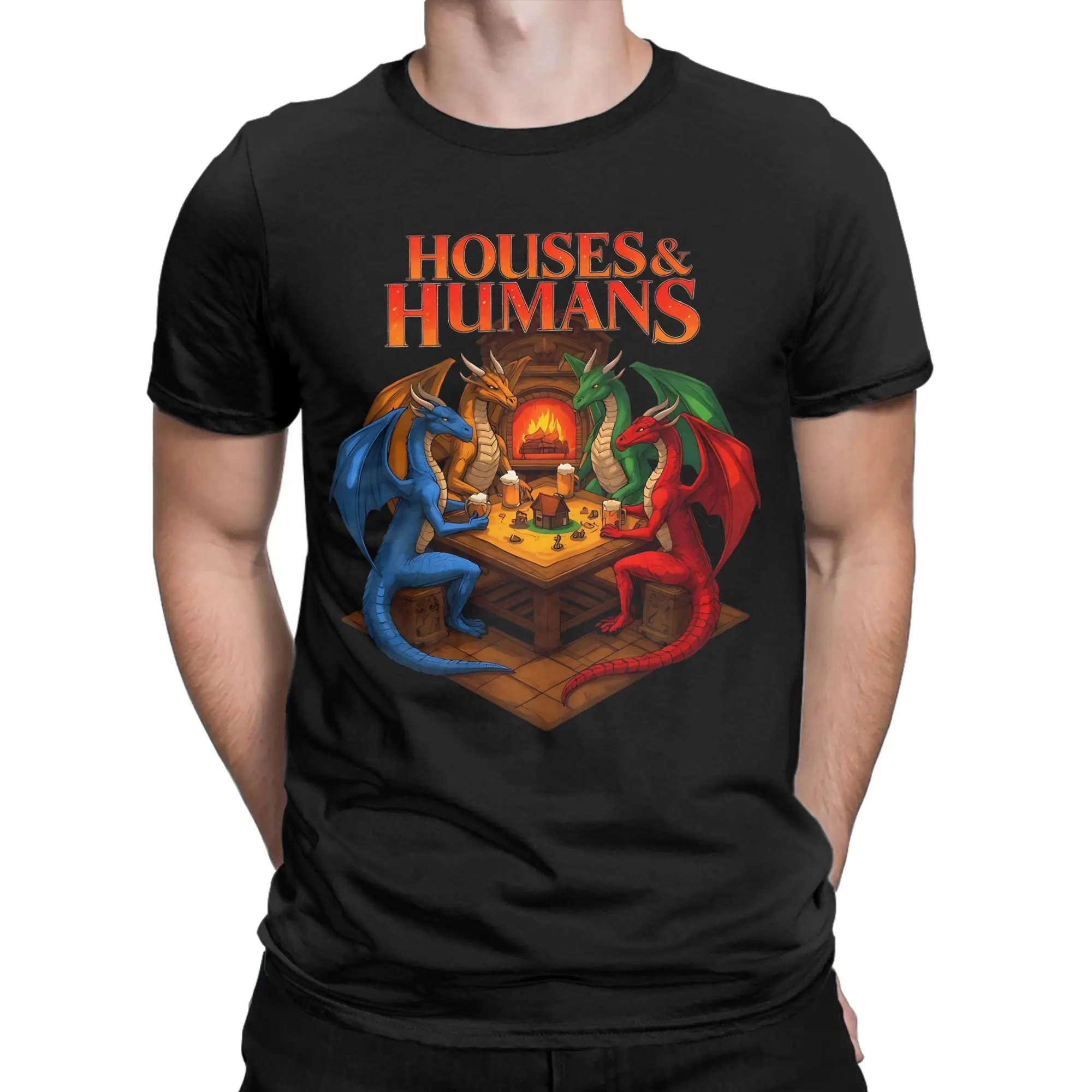 Streetwear Houses And Humans Tavern Night  T-Shirt Men's 100%Cotton Short Sleeve DnD Crewneck Summer Tops