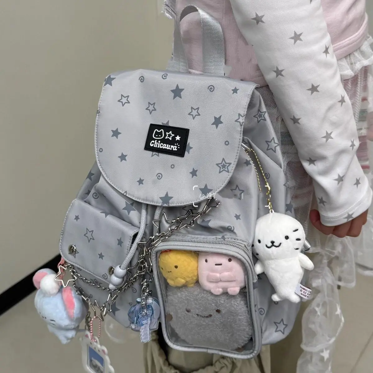 กระเป๋าสะพายไหล่คู่ลายจุดดาวใหญ่ รุ่นใหม่ ปี 2025 สไตล์เกาหลี  วัสดุไนลอนอเนกประสงค์ เหมาะสำหรับวัยรุ่นและใช้เดินทาง