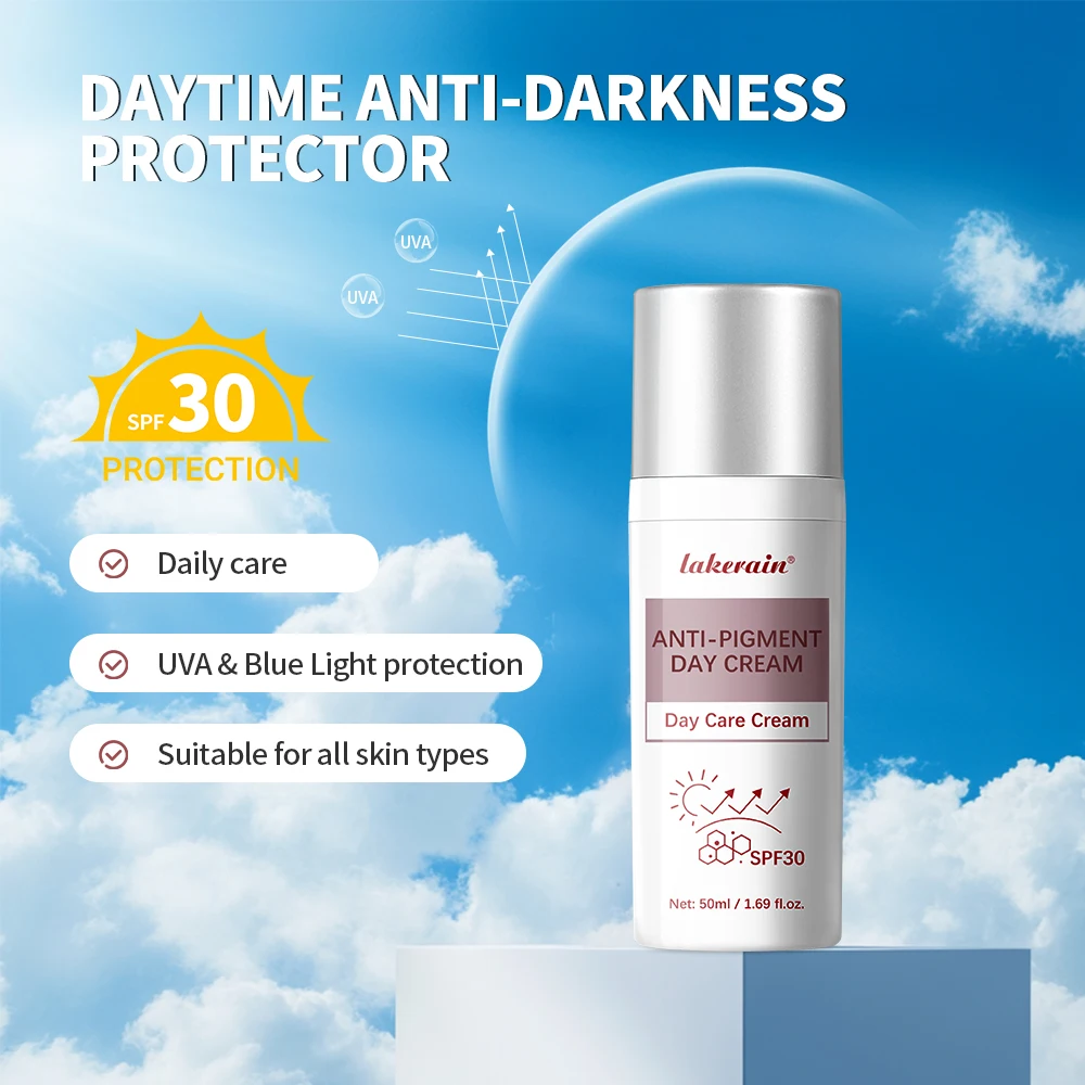 Lakerain Creme de Dia Anti-Pigmento Reduzem Manchas de Cor FPS 30 Protetor Solar Remove Manchas Escuras Adequado para Toda a Pele Creme Hidratante
