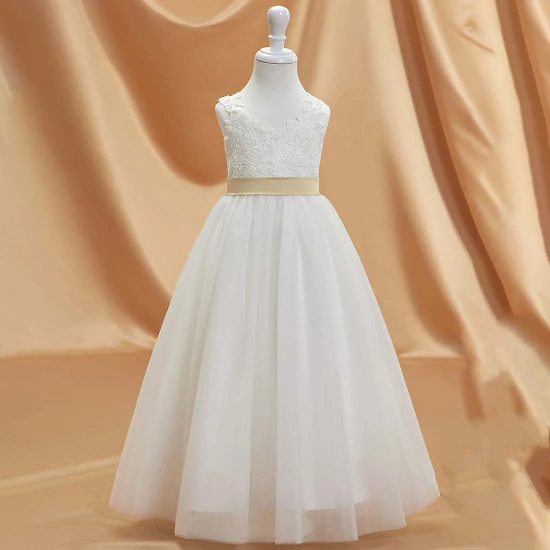 YZYmanualroom Lace Tulle Flower Girl Dress A-line V-Neck Floor-Length 2-15T