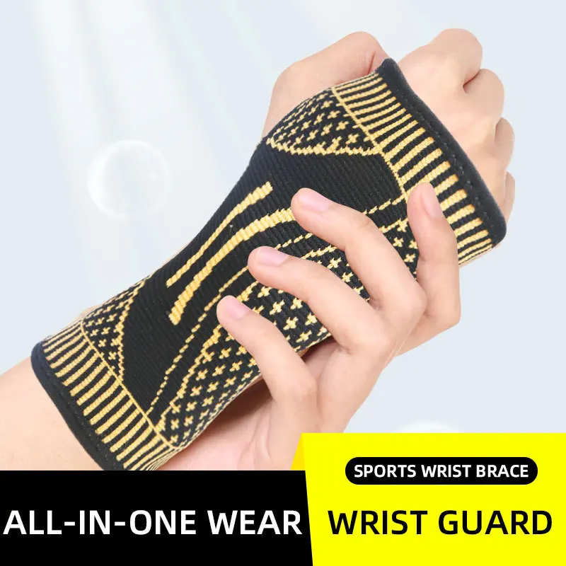 1pc Wristband Glove Copper Nylon Knitted Wrist Band Elastic Compression Gym Hand Sports Wrist Brace Strap Protector