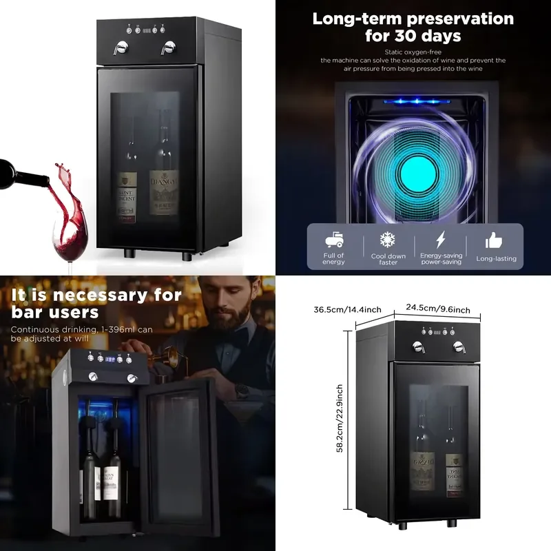 Vanace 2 Bottle Wine Dispenser Recessed LED Touch Screen Smart Red Multiple Wine Dispenser