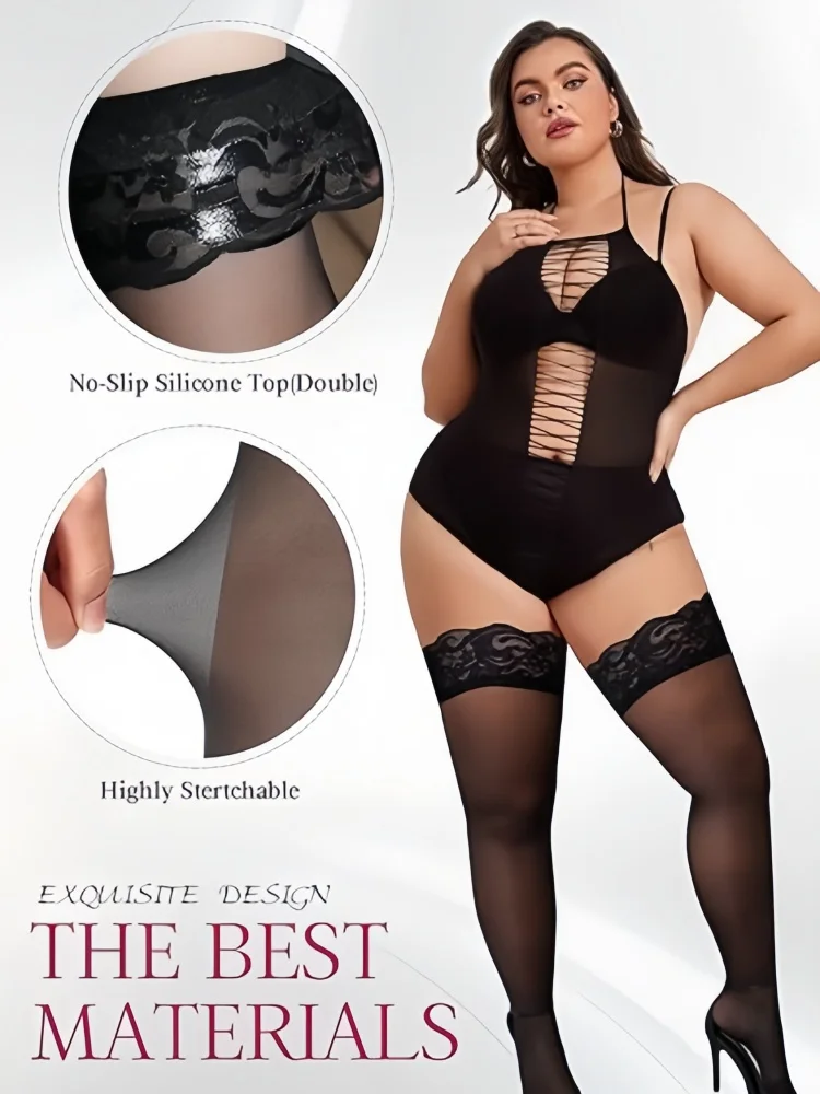 Plus Size Thigh High Stockings for Women – Lace Top Stay Up Sheer Thigh Highs,Lingerie Stockings Pantyhose