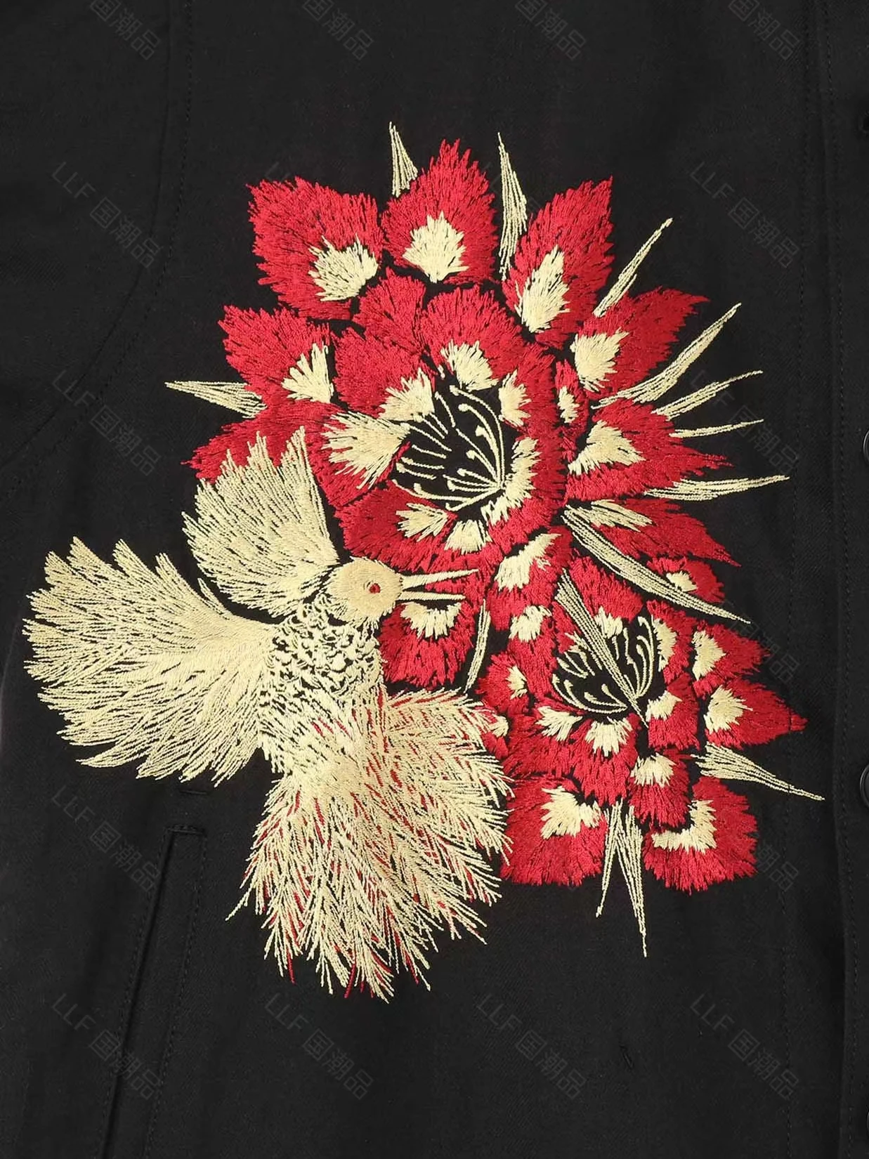 High Quality Coat Hummingbird Embroidery Silk Linen Coat Long Sleeve Luxury Design Coat Men Women of the same,YAMAMOTO-Style