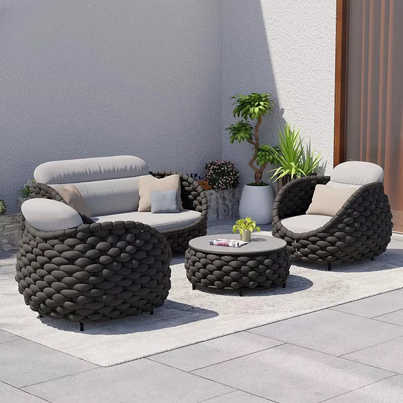 Outdoor Garden Lounge Set Aluminum Frame Woven Rope Chairs and Table Set Luxury Modern Patio Furniture Sets