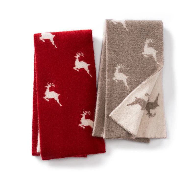 Christmas Red New Year Children's Scarf Winter 100% Cashmere Knitted Warm Student Neck Warmer Cute Deer Thickened Scarf