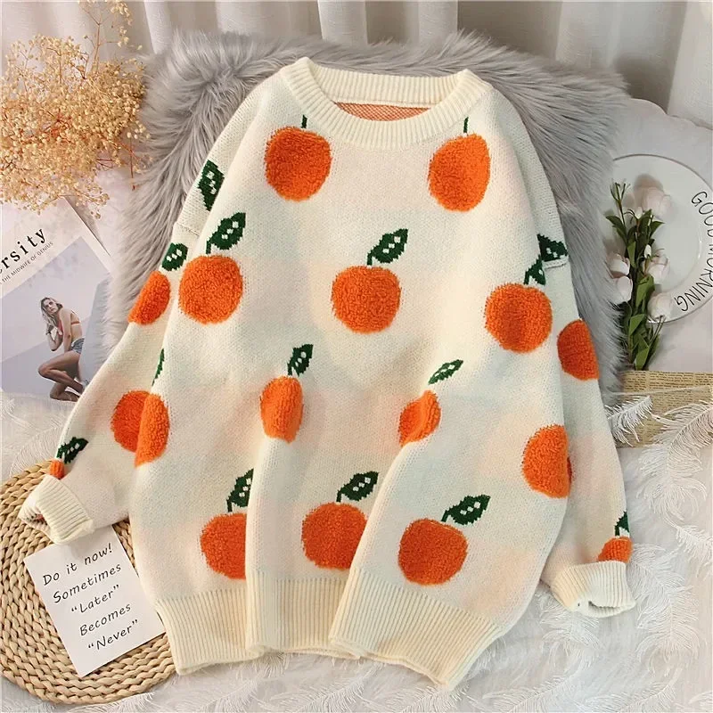 

Women O-Neck Crochet Kintted Sweater Orange Y2k Loose Top E-girl Pullovers Spring Autumn Winter Jumper Sueter Streetwear