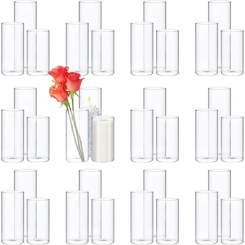 72 Pcs 2.5'' in Diameter Slim Glass Cylinder Vases Clear Glass Flowers Vase Decorative Pillar, Vase