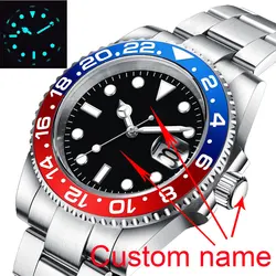 DIY Custom Logo 40MM Sapphire NH35 8215Automatic Mechanical MensRelogio Masculino WristWatch Sterile Dial Ceramic 10Bar Luminous