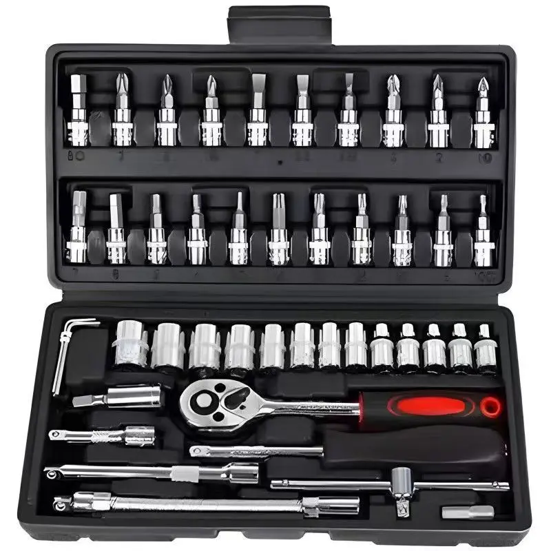 

46-Piece 1/4 Small Ratchet Screwdriver Wrench Socket Tool Set Vehicle Repair Hardware Including Auto Repair Small Socket Set