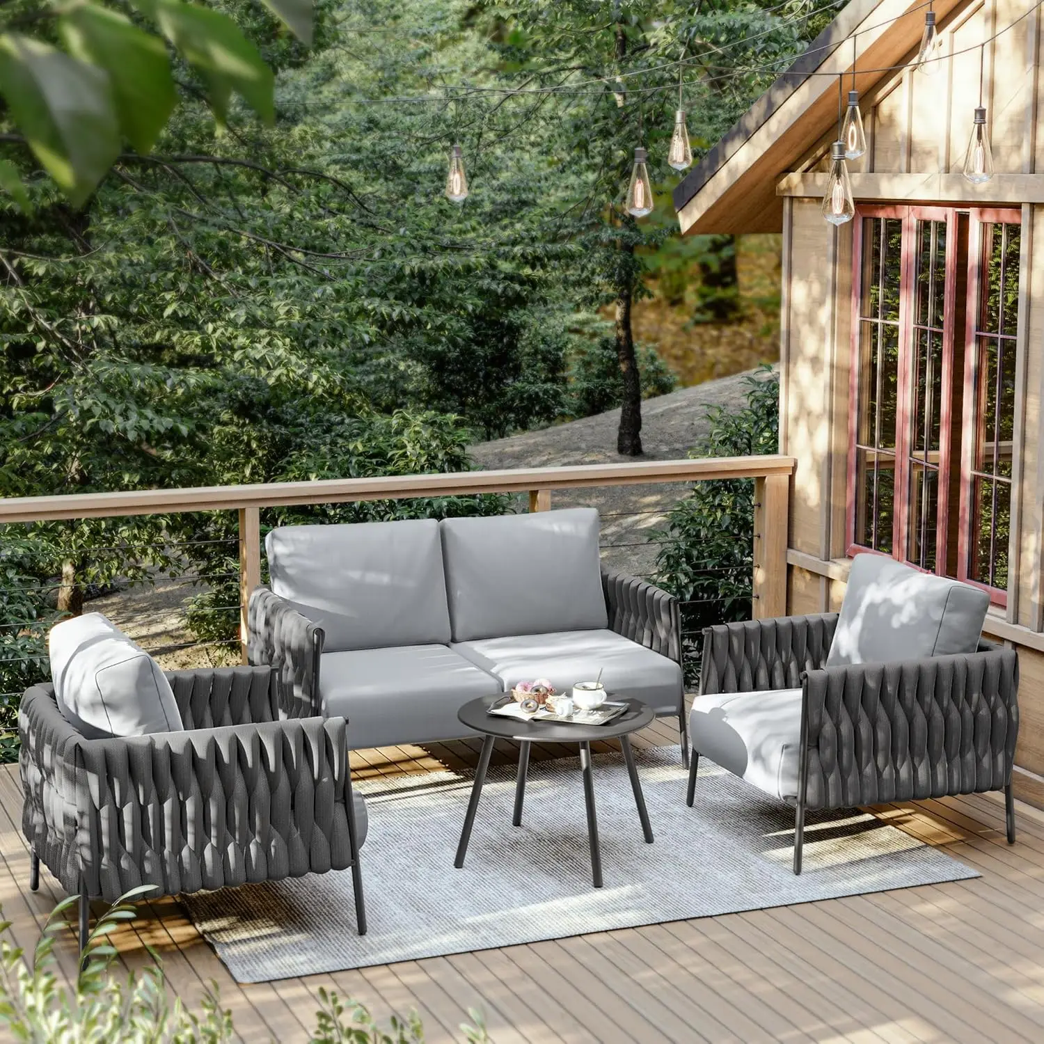 

Life Chatter 4 Pieces Patio Furniture Set, Outdoor Furniture with Coffee Table Patio Conversation Set Deep Seating with