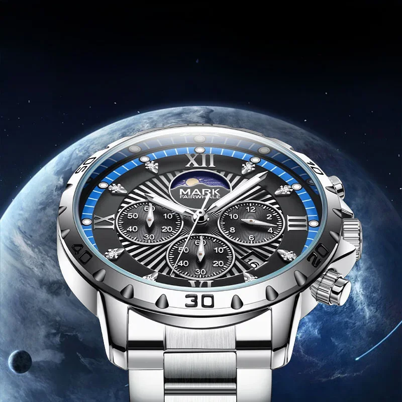 마크 페어웨일 5048 럭셔리 쿼츠 스트립 시계 방수 캘린더 발광 크로노그래프 남성용 시계